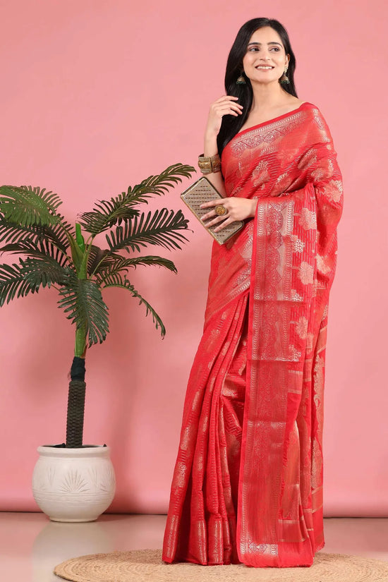 Banarasi Georgette Jacquard Saree With Embroidered Blouse