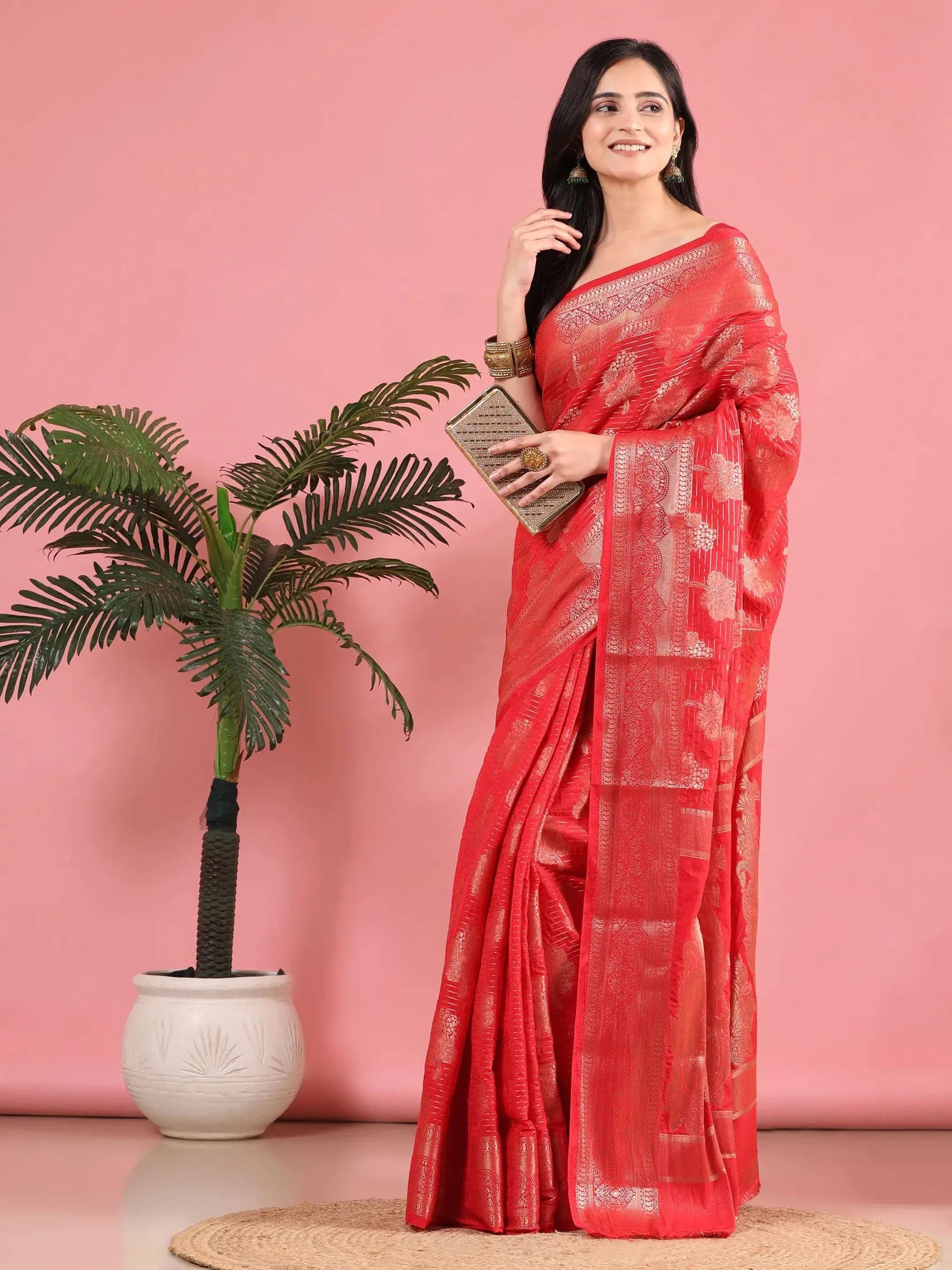 Banarasi Georgette Jacquard Saree With Embroidered Blouse