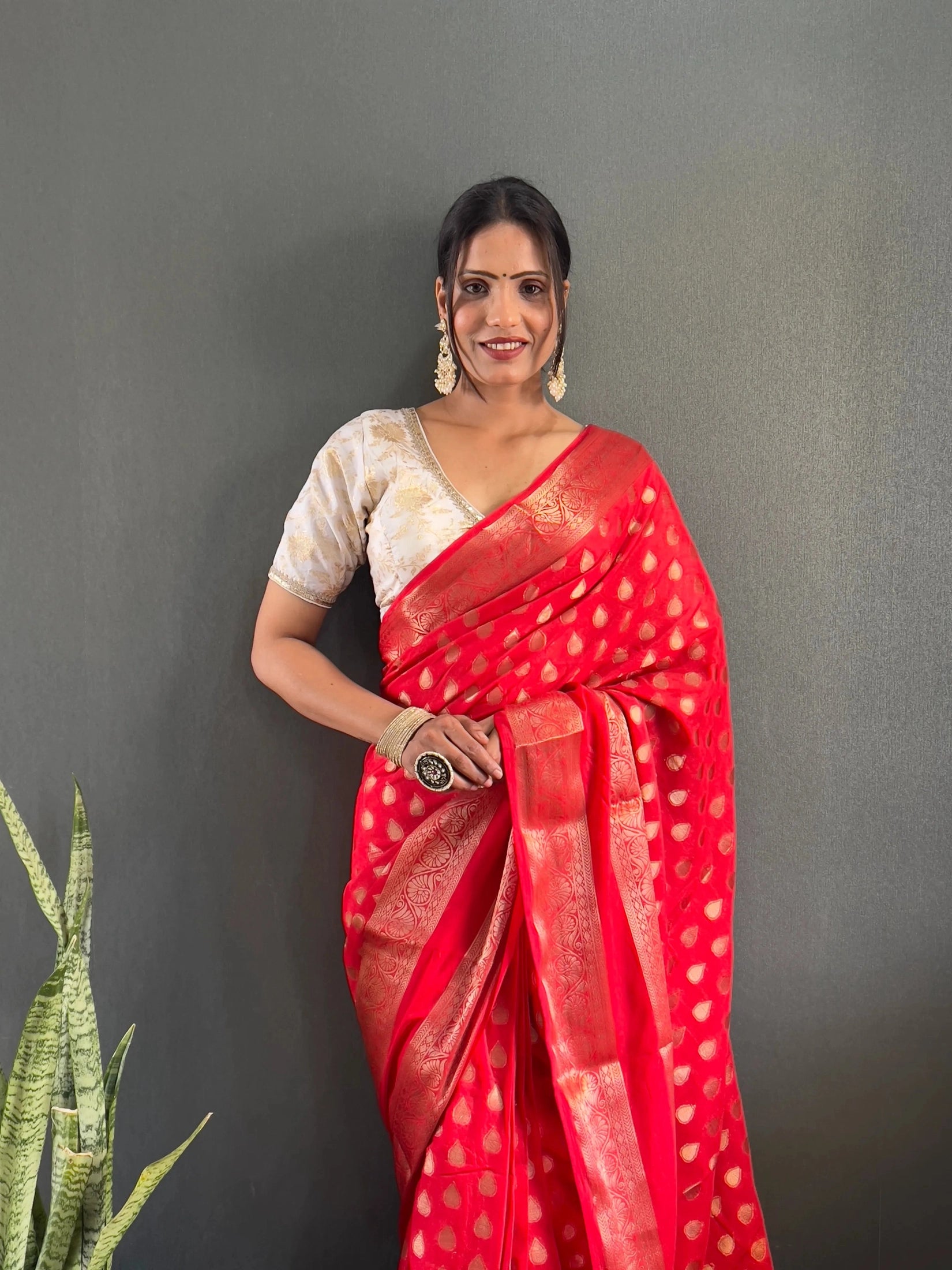 Ready to Wear Pure Banarasi Georgette Saree With Ready Made Blouse