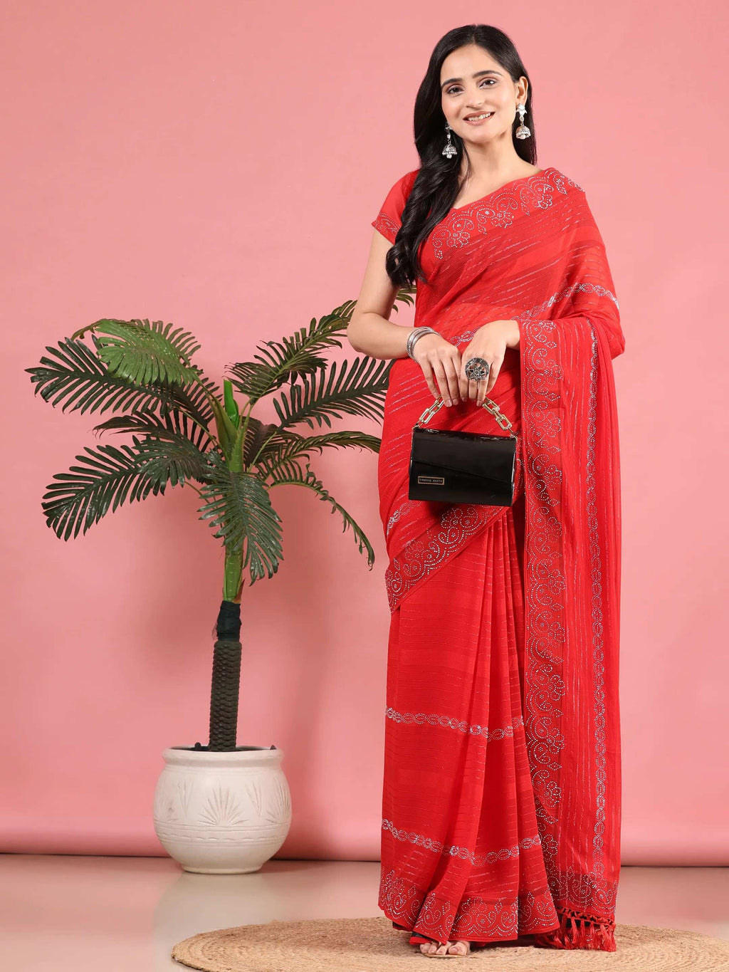Georgette  Siroski Diamond Work Saree