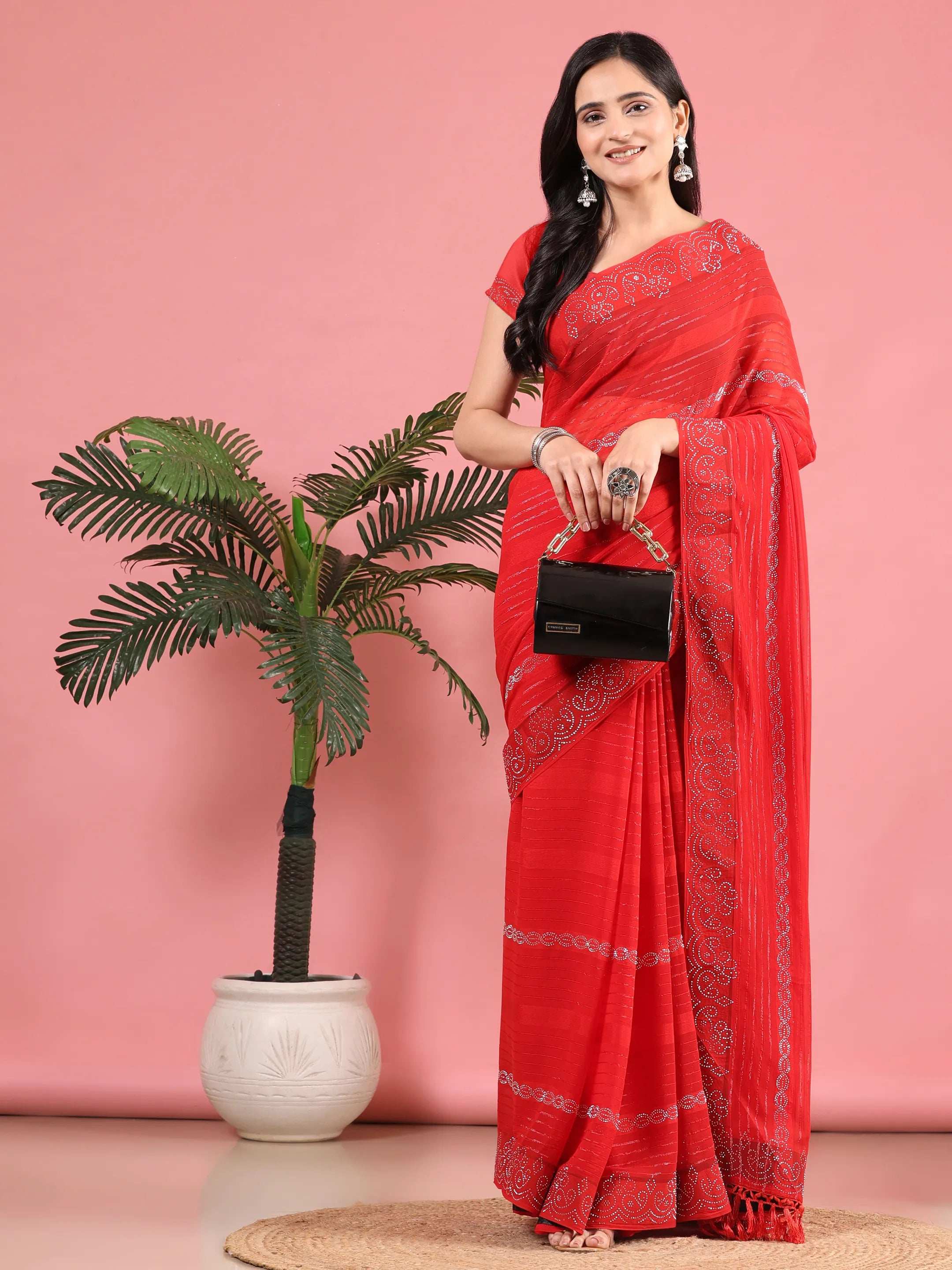 Georgette  Siroski Diamond Work Saree