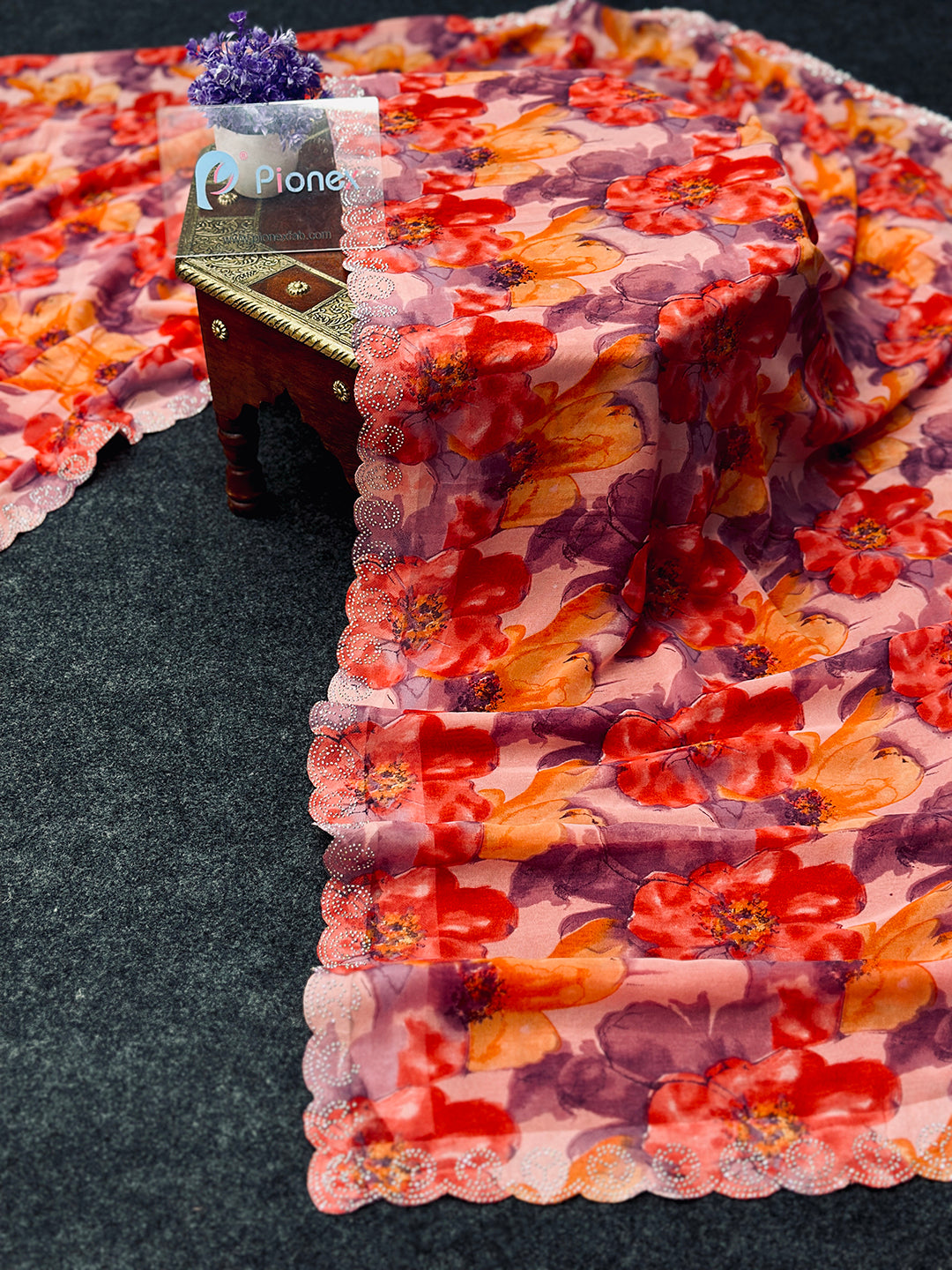 Georgette Floral Print Saree with Siroski Work Border