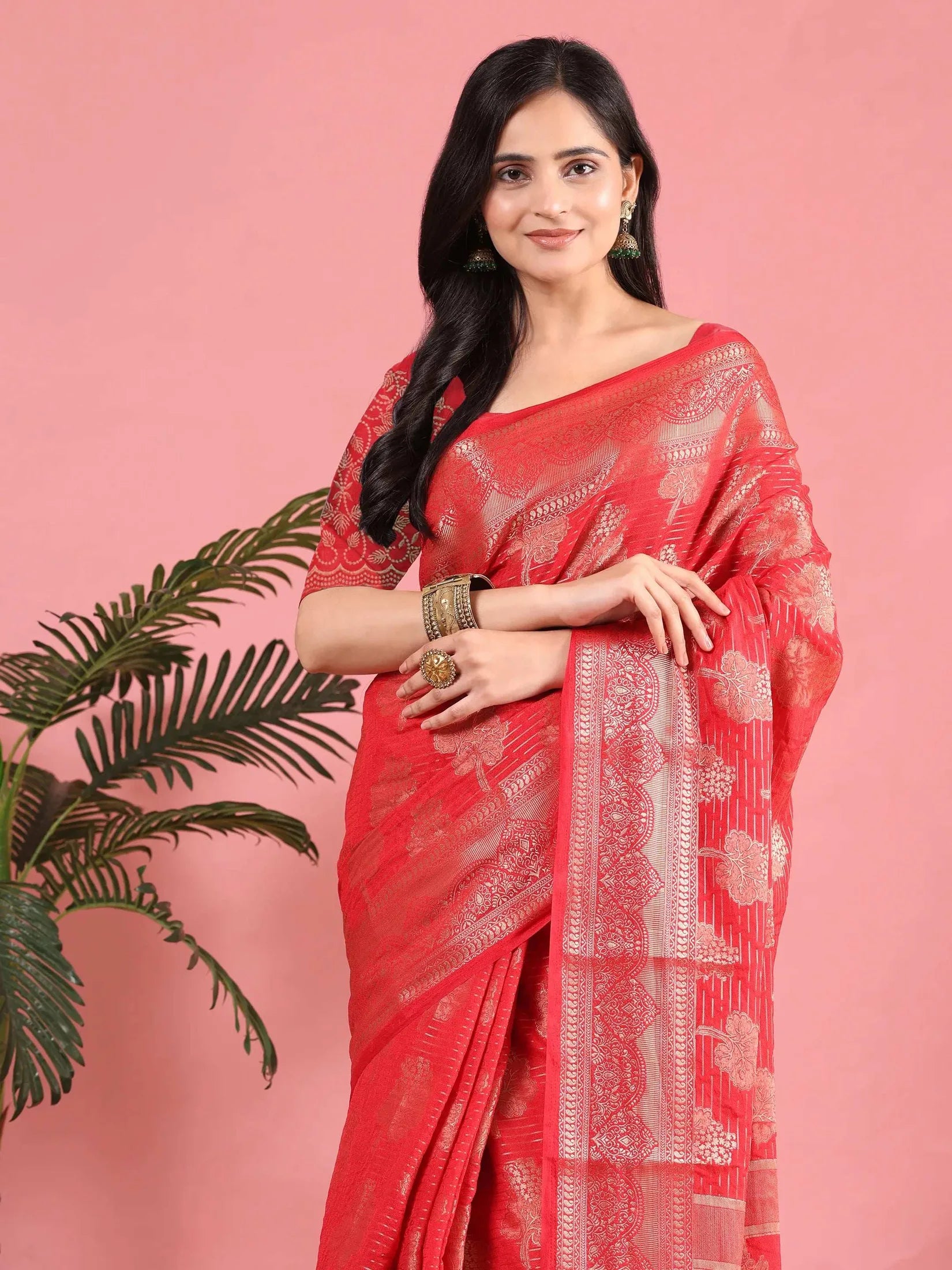 Banarasi Georgette Jacquard Saree With Embroidered Blouse