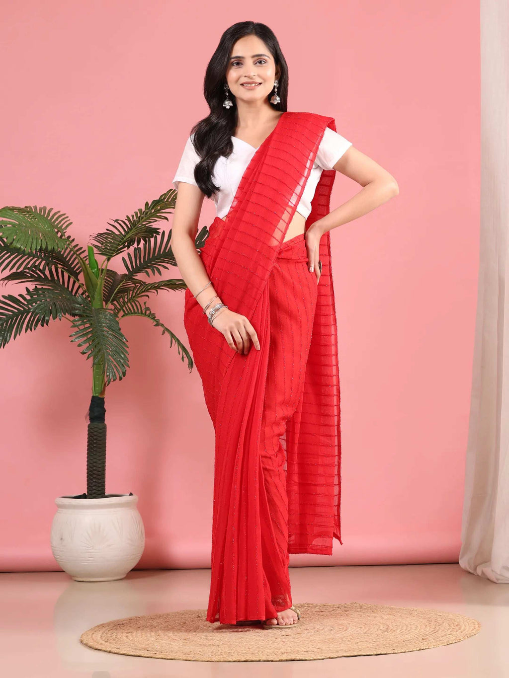 Ready To Wear Chiffon Zari Linen Saree