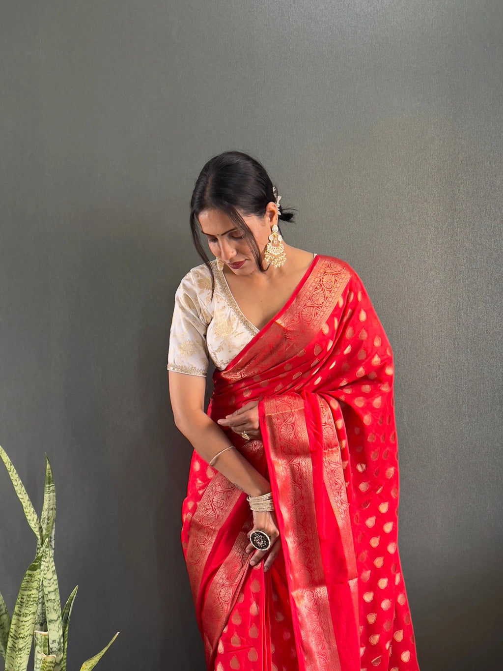 Ready to Wear Pure Banarasi Georgette Saree With Ready Made Blouse