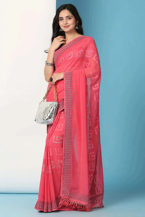 Georgette Swarovski Diamond Work Saree