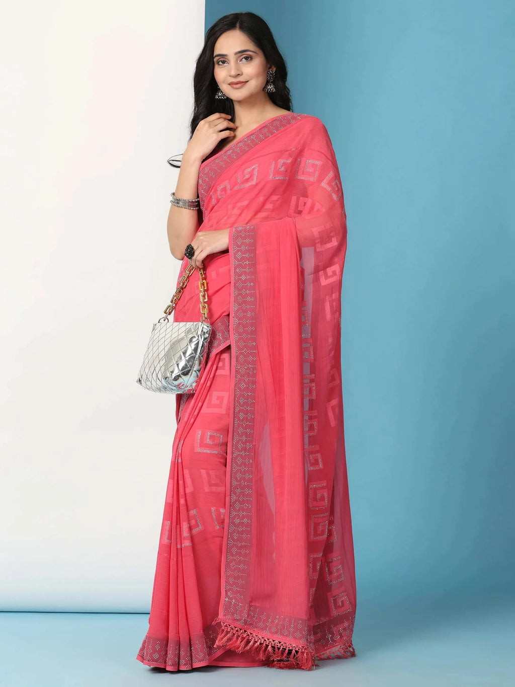 Georgette  Siroski Diamond Work Saree