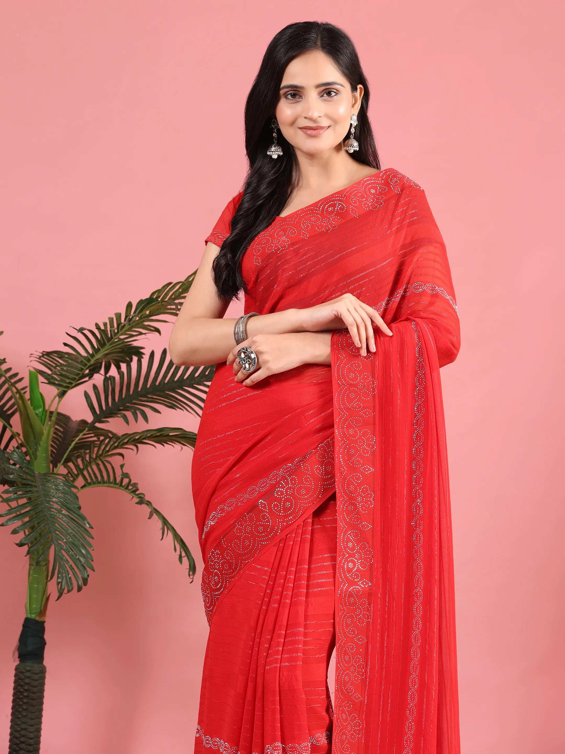 Georgette  Siroski Diamond Work Saree