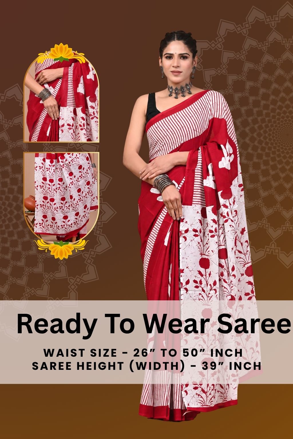 Ready to Wear Jaipuri Mul Cotton Saree for Women | Ikat Batik Printed Pre-Draped Saree