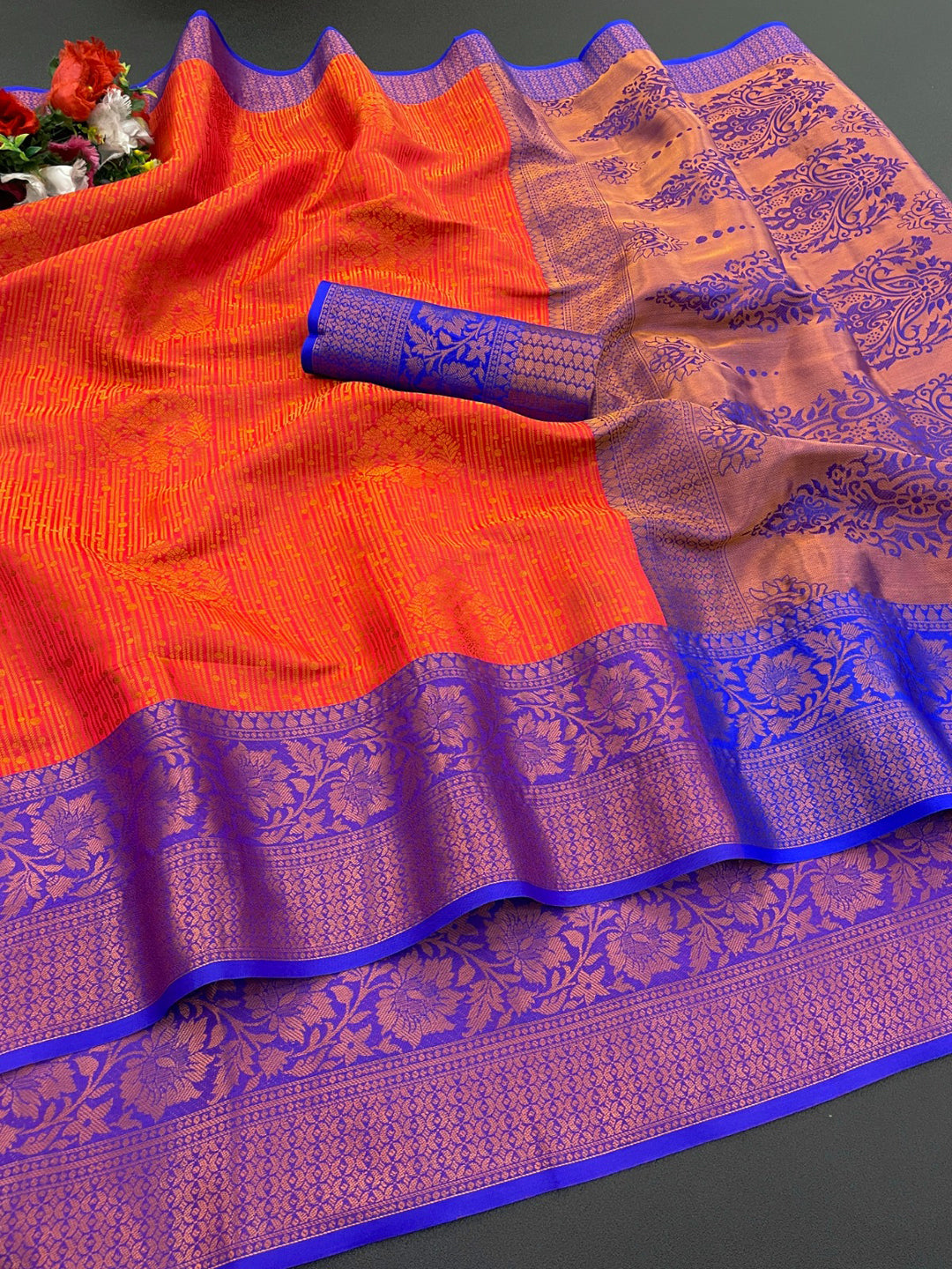 Woven Kanjivaram Soft Silk Copper Rich Pallu Saree