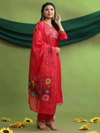 Roman Silk Embroidery Hand Work Kurta Pant Set With Dupatta