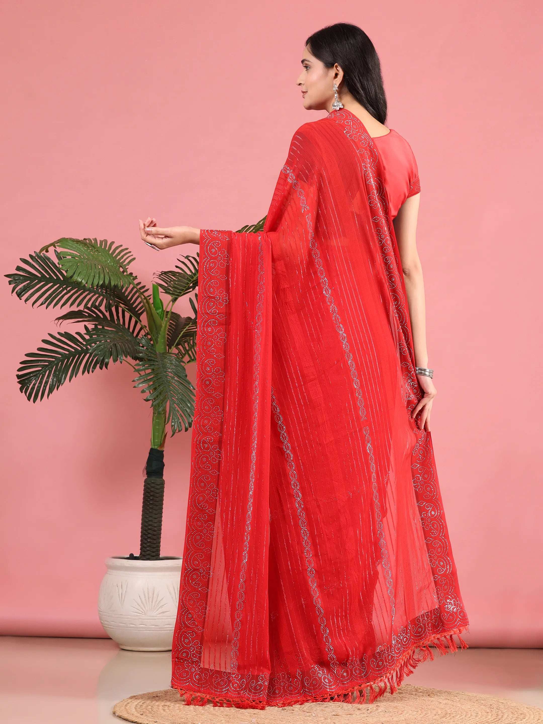 Georgette  Siroski Diamond Work Saree