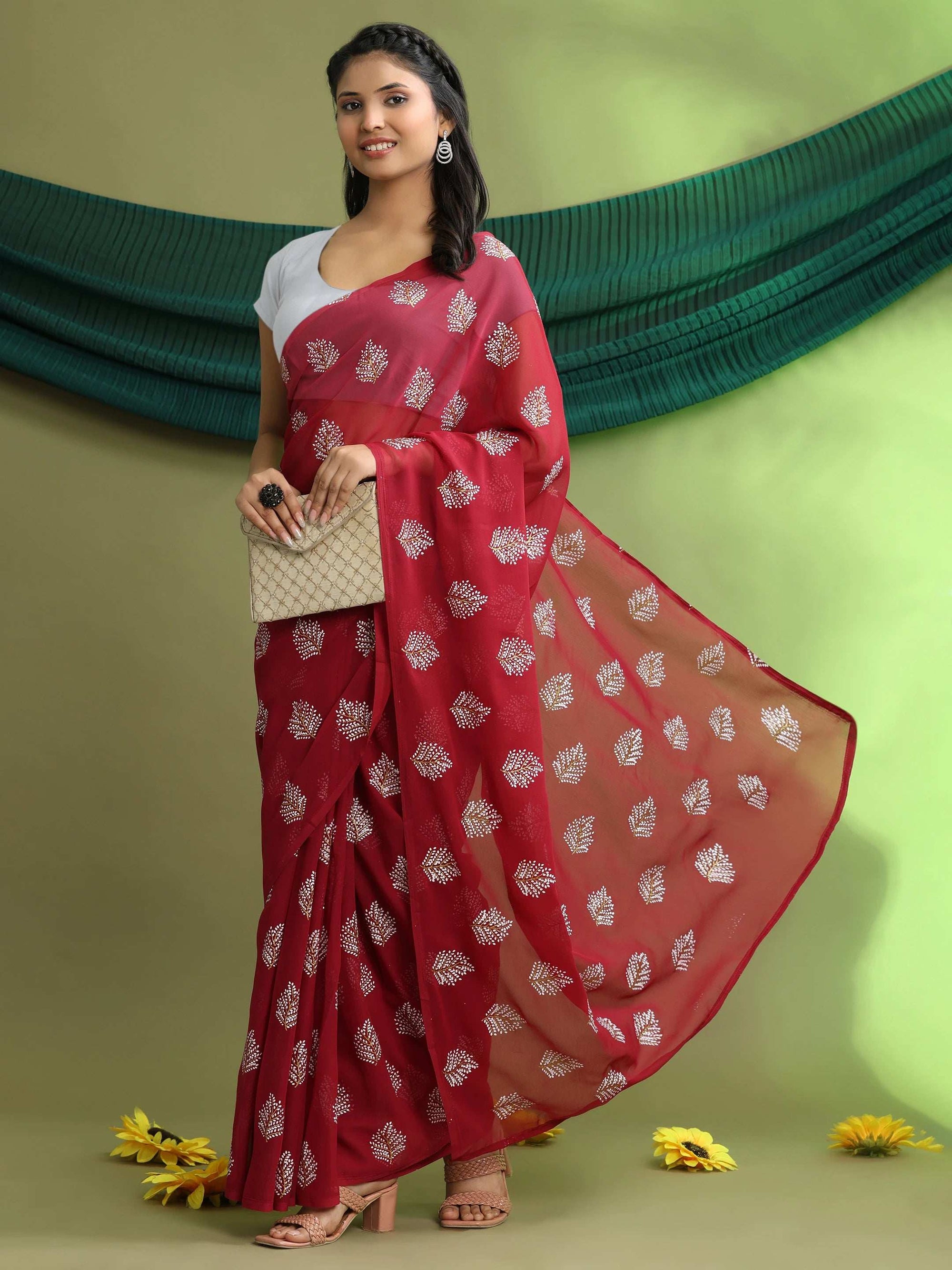Ready To Wear Floral Print Chiffon Daily Wear Saree