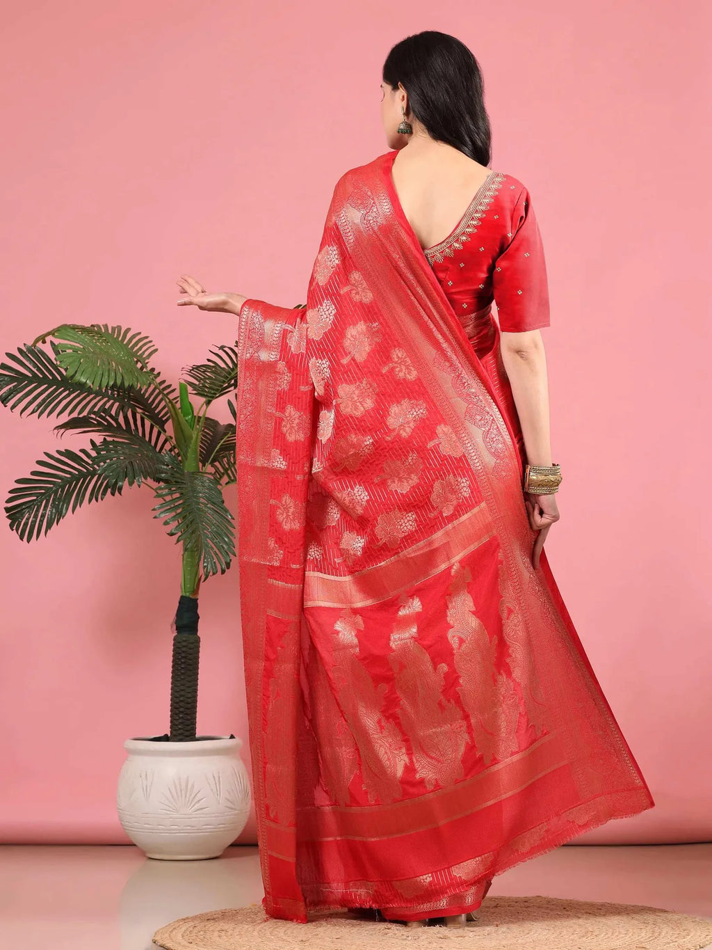 Banarasi Georgette Jacquard Saree With Embroidered Blouse