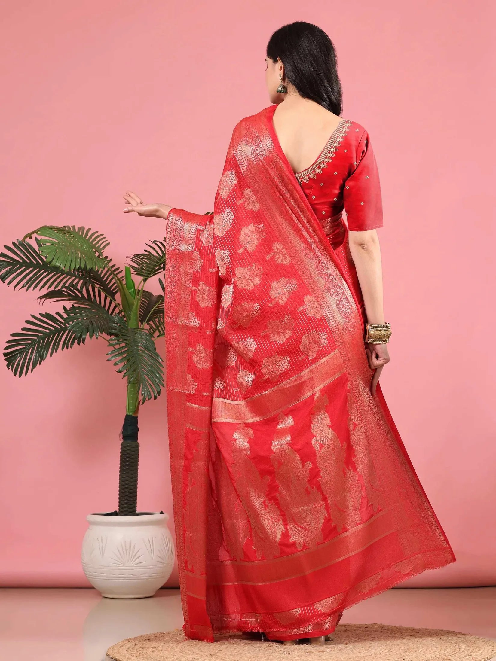 Banarasi Georgette Jacquard Saree With Embroidered Blouse