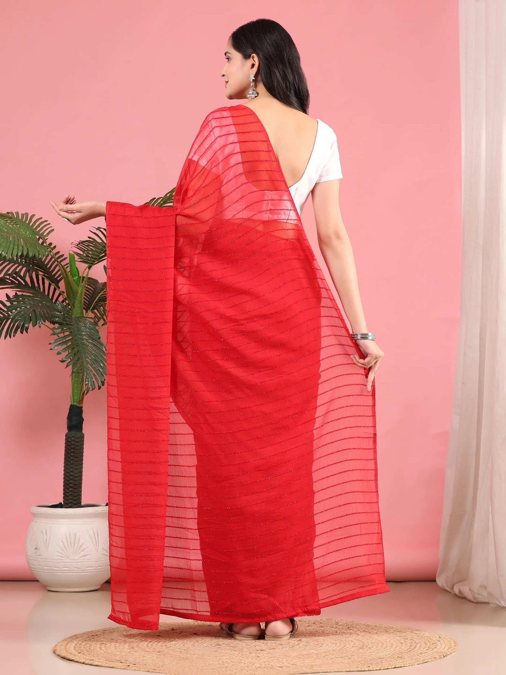 Ready To Wear Chiffon Zari Linen Saree
