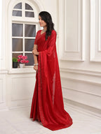 Pionex Ready To Wear Chinon Solid Saree With Embroidered Border