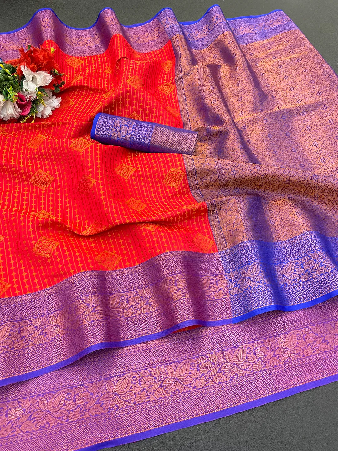 Kanjivaram Soft Silk Copper Rich Pallu Saree