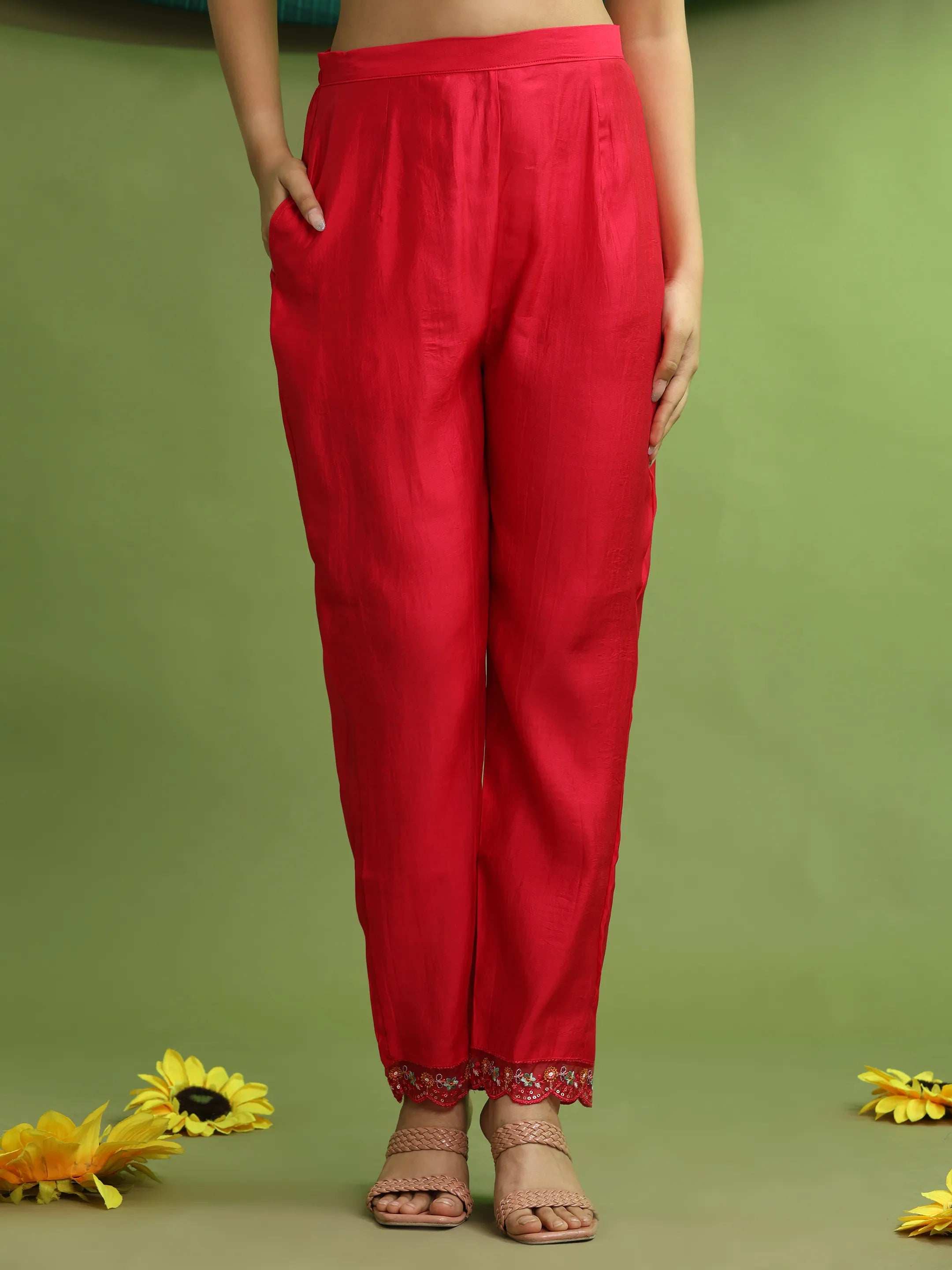 Roman Silk Embroidery Hand Work Kurta Pant Set With Dupatta