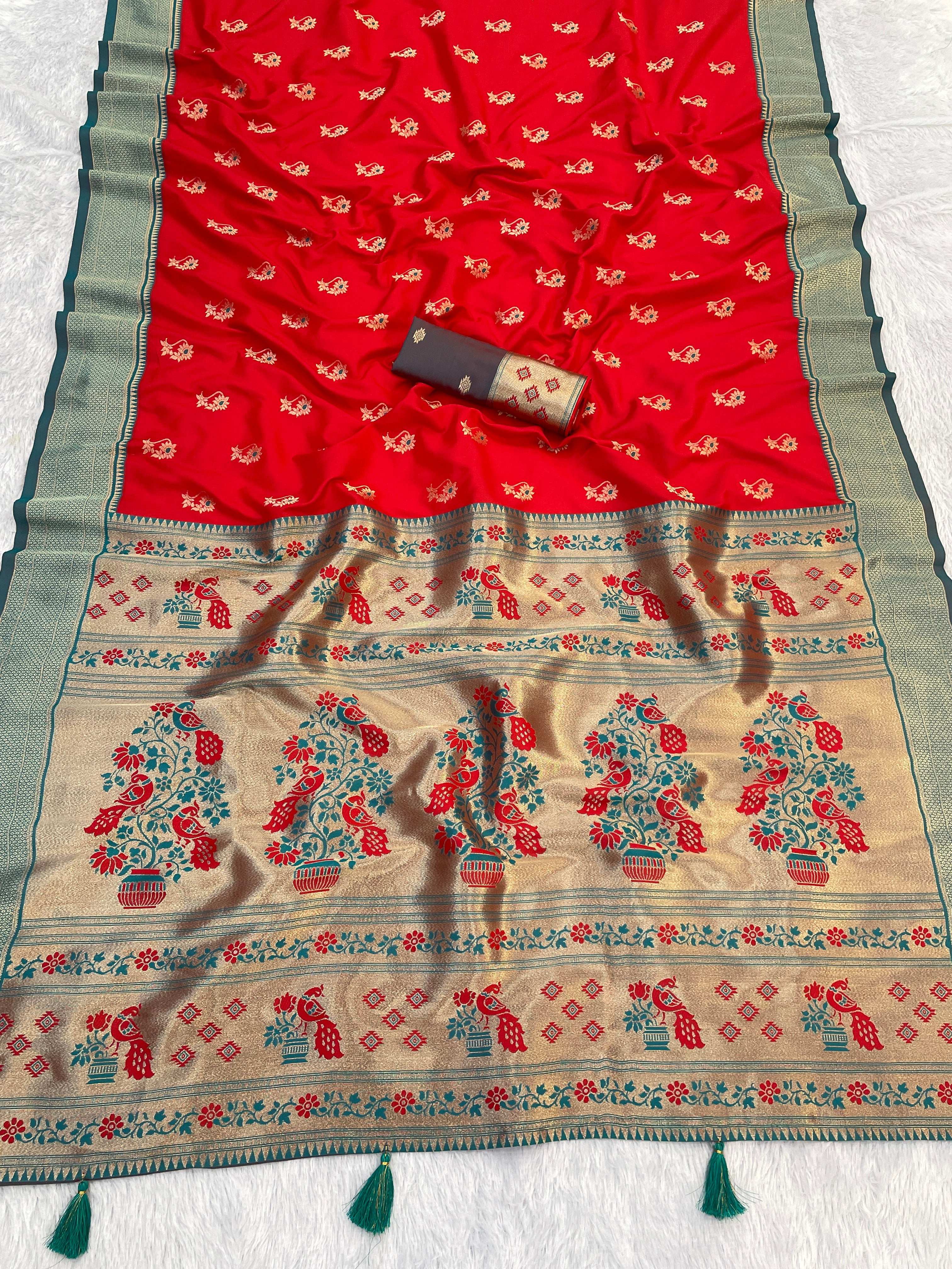 Zari Woven Paithani Pure Silk Saree With Tussle