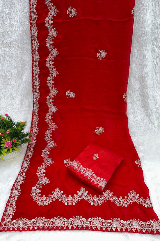Traditional Embroidered Satin Silk Saree