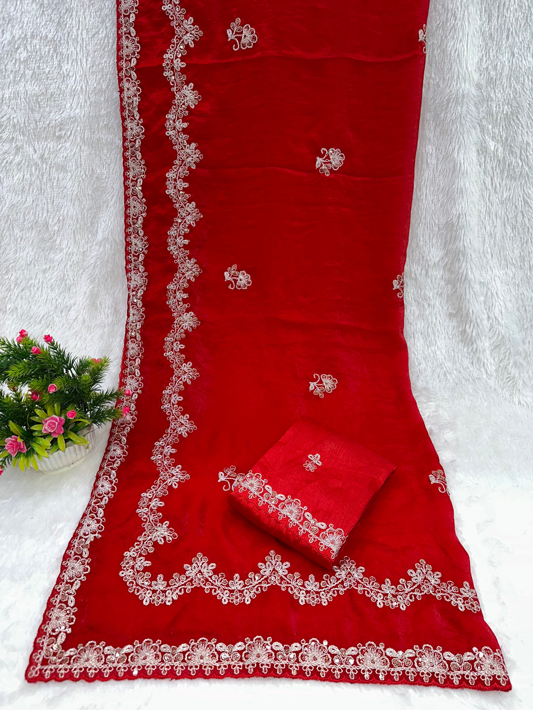 Traditional Embroidered Satin Silk Saree