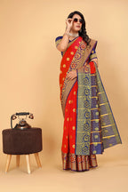 Pionex Woven Katan Kanjivaram Soft Lichi Silk Sarees