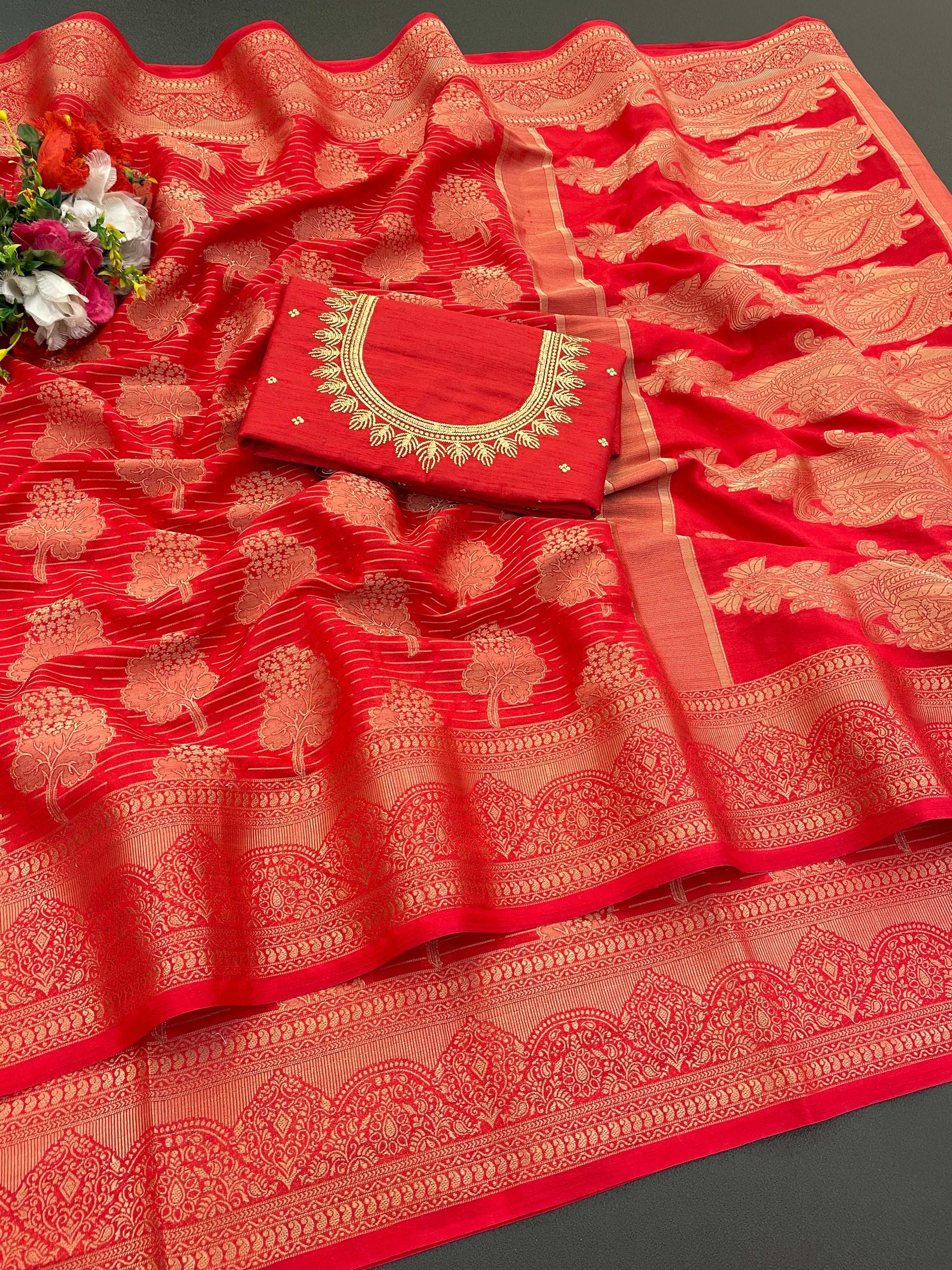 Banarasi Georgette Jacquard Saree With Embroidered Blouse