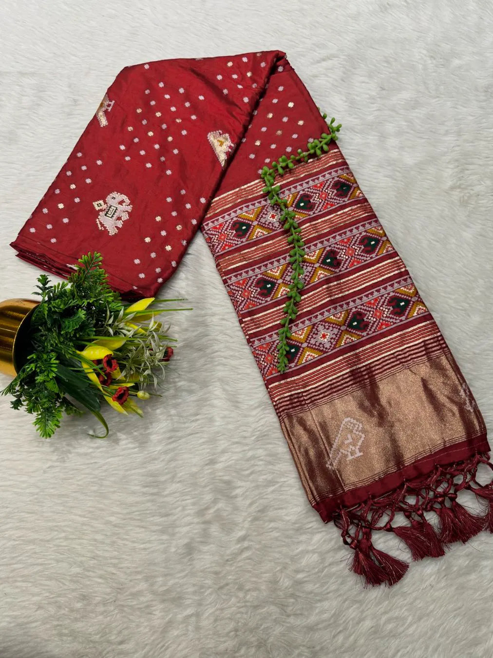 Cotton Silk Saree with Traditional Patola Print and Tassel Border Pallu
