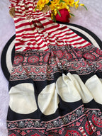 Printed Satin Saree with Unstitched Blouse Piece