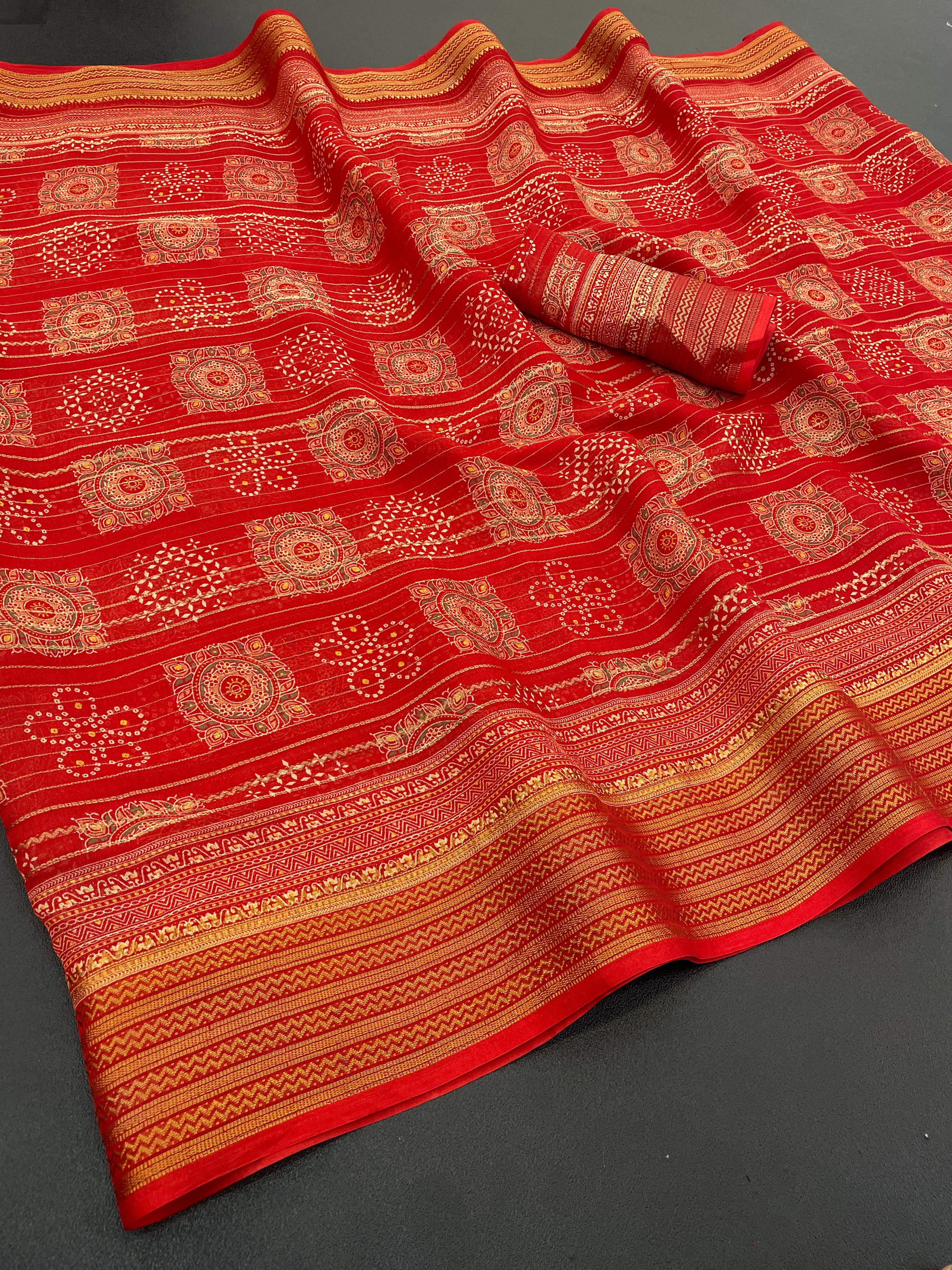 Chiffon Silk Saree with Traditional Woven Zari & Printed Patterns