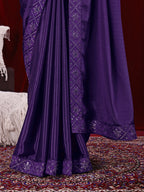 Chinon Solid Saree with Embroidered Lace Border