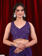 Chinon Solid Saree with Embroidered Lace Border