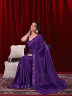 Chinon Solid Saree with Embroidered Lace Border