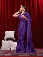 Chinon Solid Saree with Embroidered Lace Border