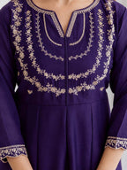 Embroidery Vichitra Silk Anarkali Kurta Pant Set With Dupatta