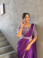 Ready To Wear Chinnon Embroidery Work Saree With Stitched Blouse