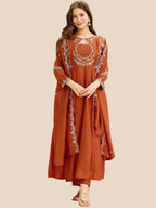Rust Orange Embroidered Silk Anarkali Kurta Set
