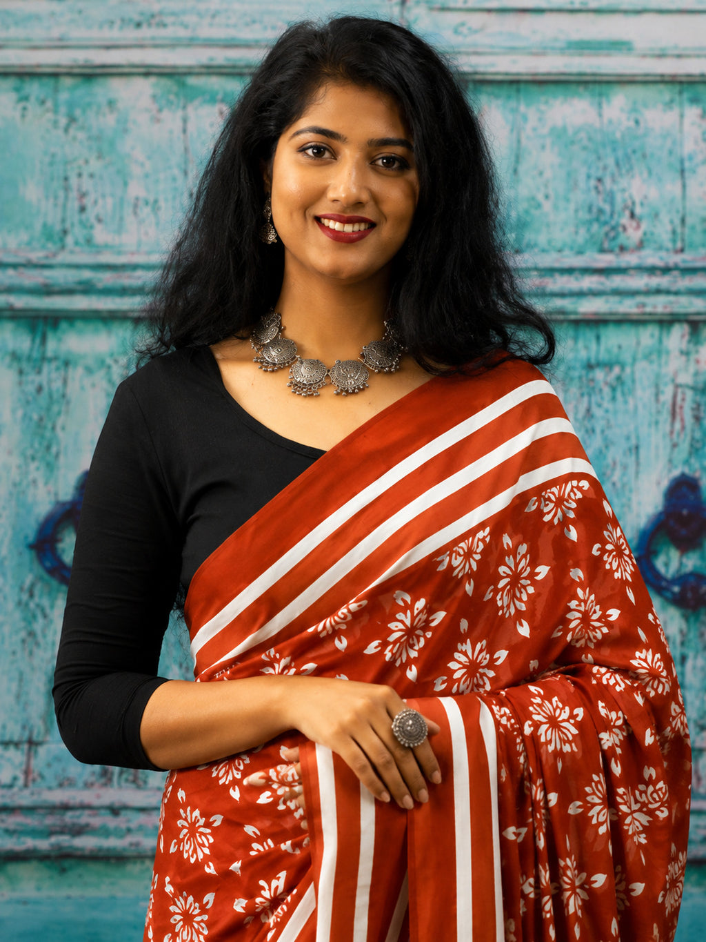 Jaipuri Mul Cotton Ready to Wear Saree for Women | Batik Floral Printed Pre-Draped Pre-Pleated Cotton Saree | Adjustable Waist 26–50 Inch