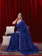 Chinon Solid Saree with Embroidered Lace Border