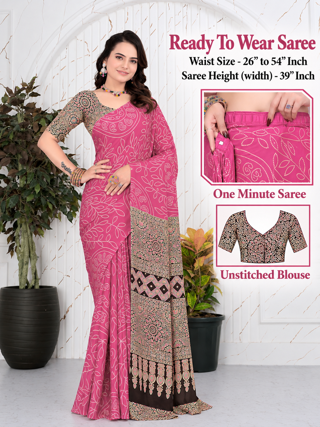 Ready to Wear Bandhani Printed Pure Crepe Silk Saree