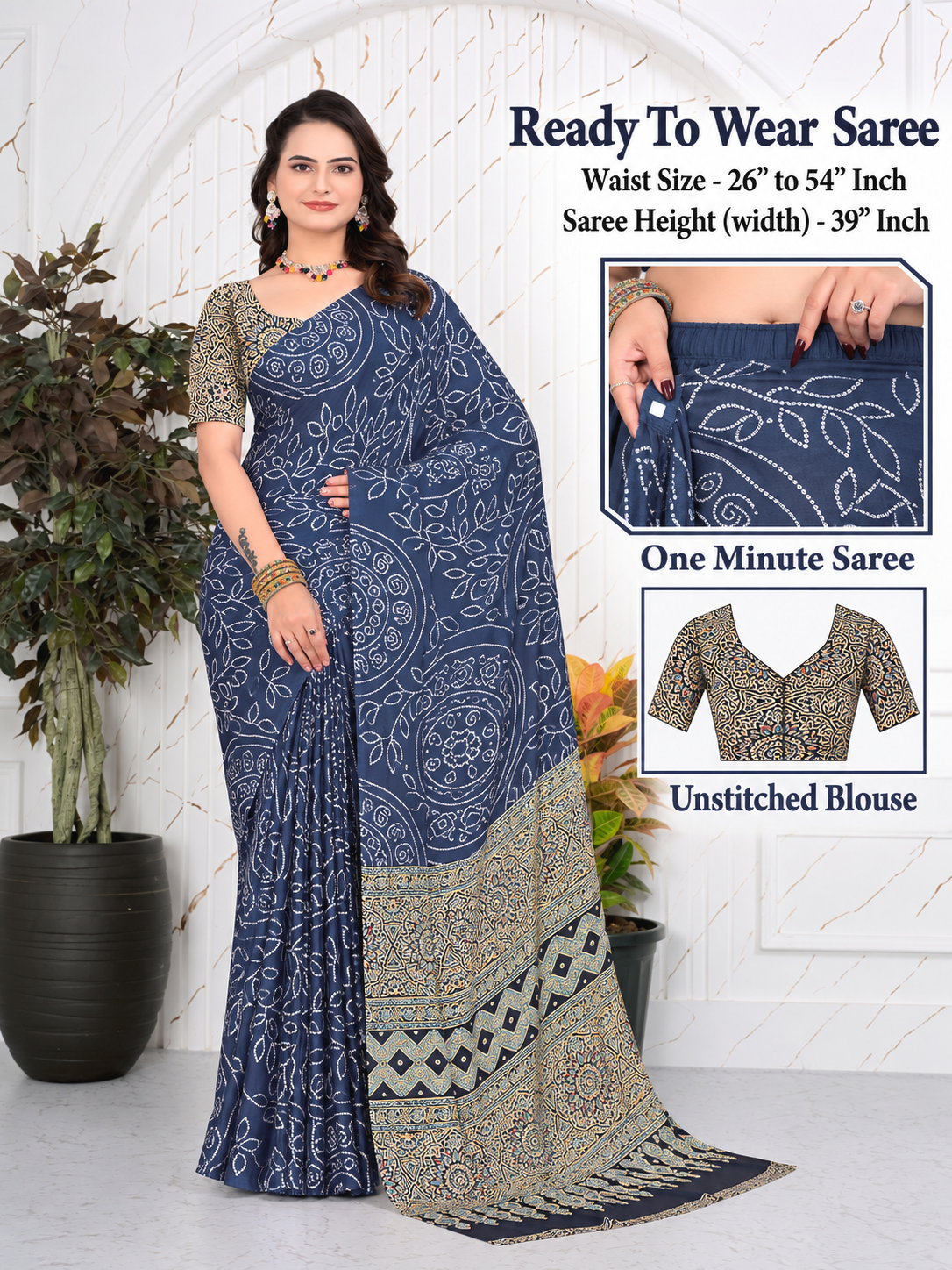 Ready to Wear Bandhani Printed Pure Crepe Silk Saree