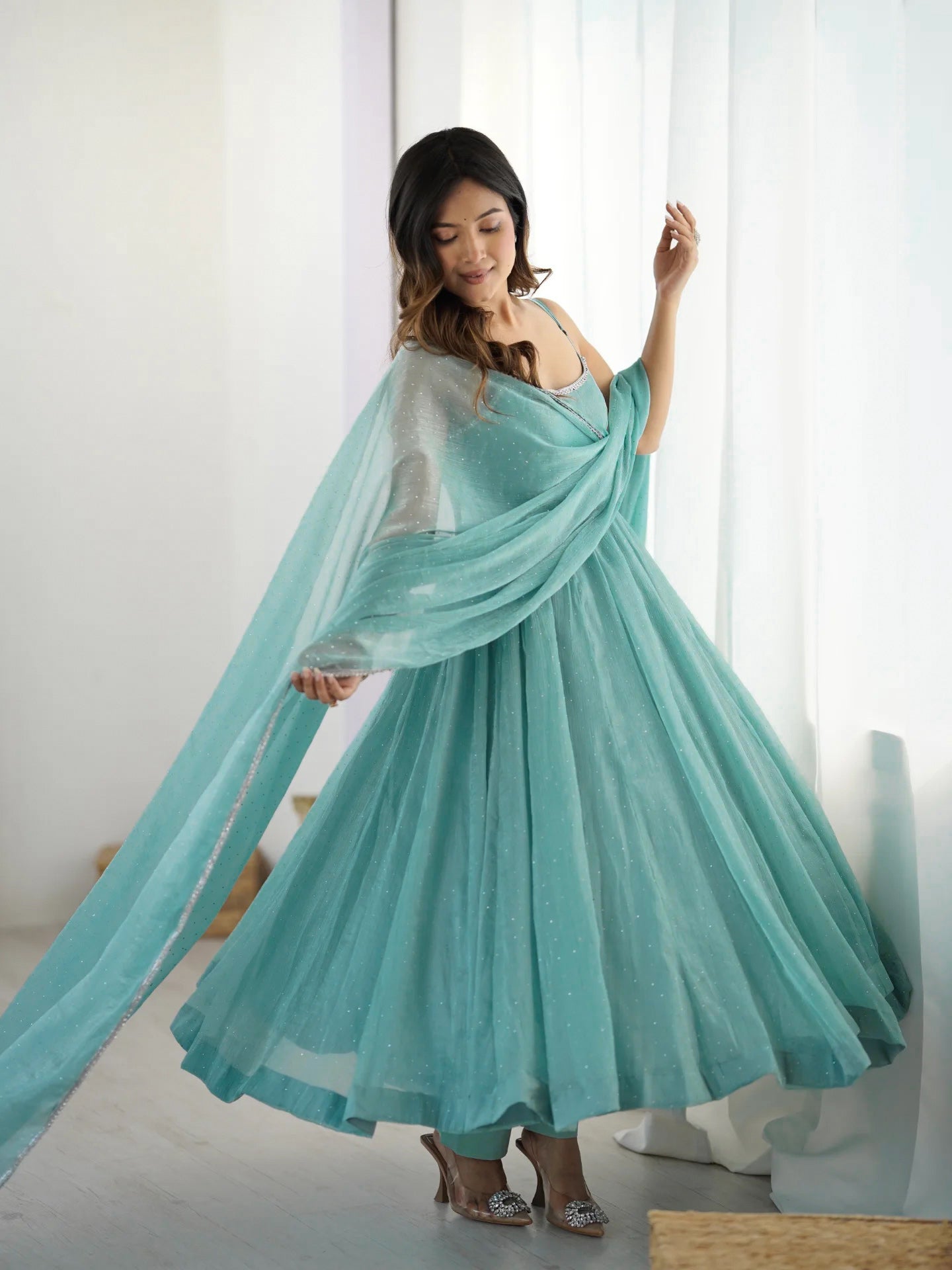 Crunchy Silk Anarkali with Dupatta & Pants – Wedding & Party Wear