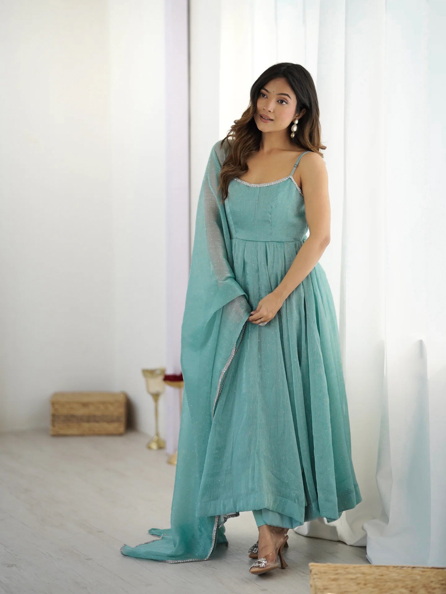 Crunchy Silk Anarkali with Dupatta & Pants – Wedding & Party Wear