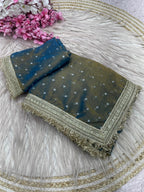 Moss Silk Jacquard Butti Saree with Fancy Lace Border