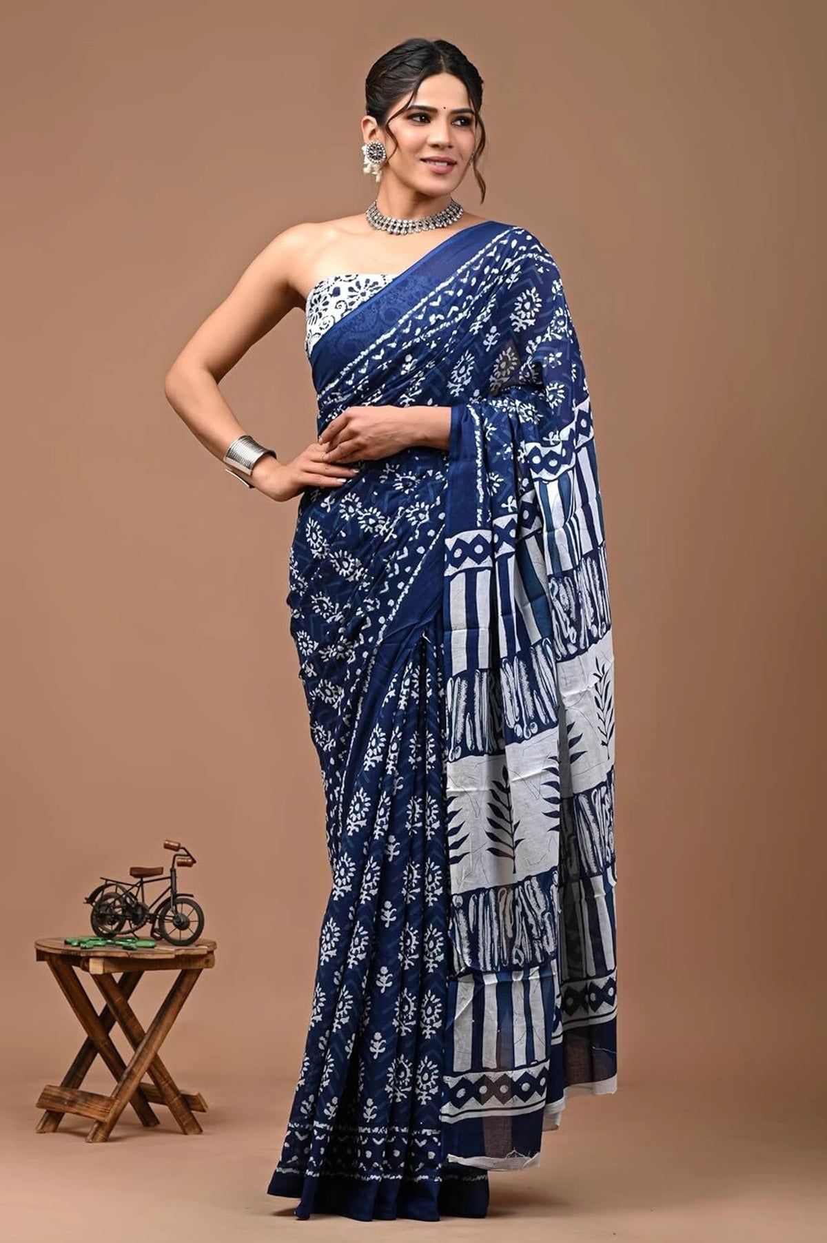 Women’s Mul Cotton Ready To Wear Saree with Floral Printed Pattern