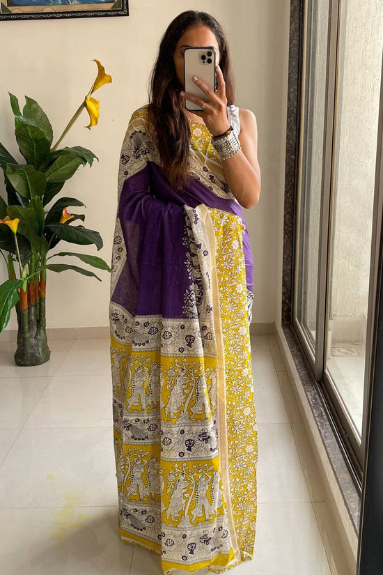 Kalamkari Hand Block Print Mulmul Cotton Saree