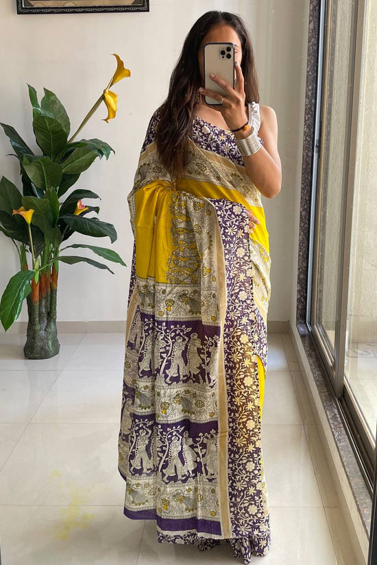 Kalamkari Hand Block Print Mulmul Cotton Saree