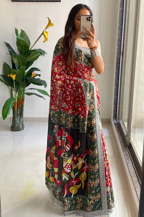 Mulmul Cotton Kalamkari Hand Block Print Saree