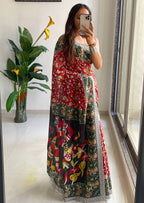Mulmul Cotton Kalamkari Hand Block Print Saree